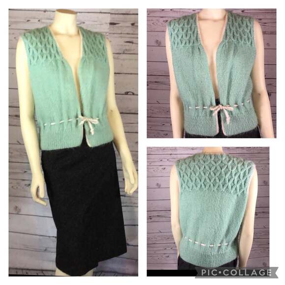 Vintage Hand knit open front green vest size medium - Picture 3 of 11